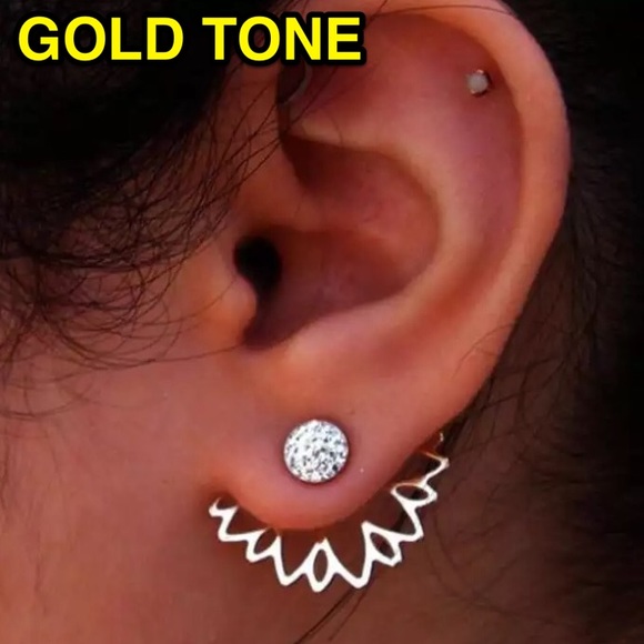 ⚜️[𝟯/$𝟭𝟴]⚜️Gold Rhinestone Flower Jacket Earrings NEW - Picture 8 of 8